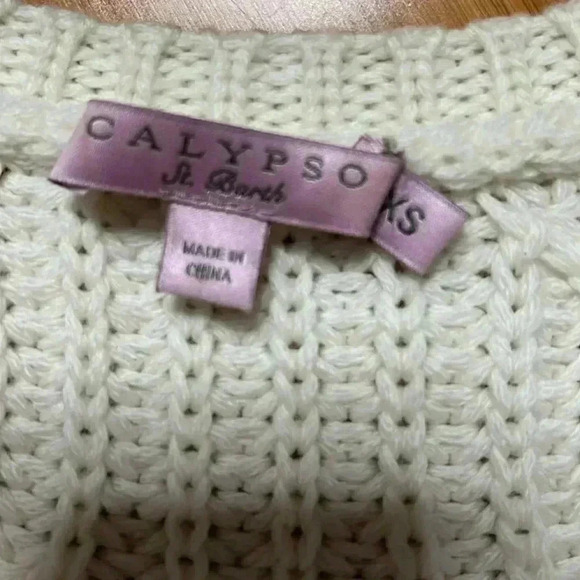Calypso St. Barth Super Soft Open Knit Wool V-Neck Sweater Ivory XS - Picture 4 of 7